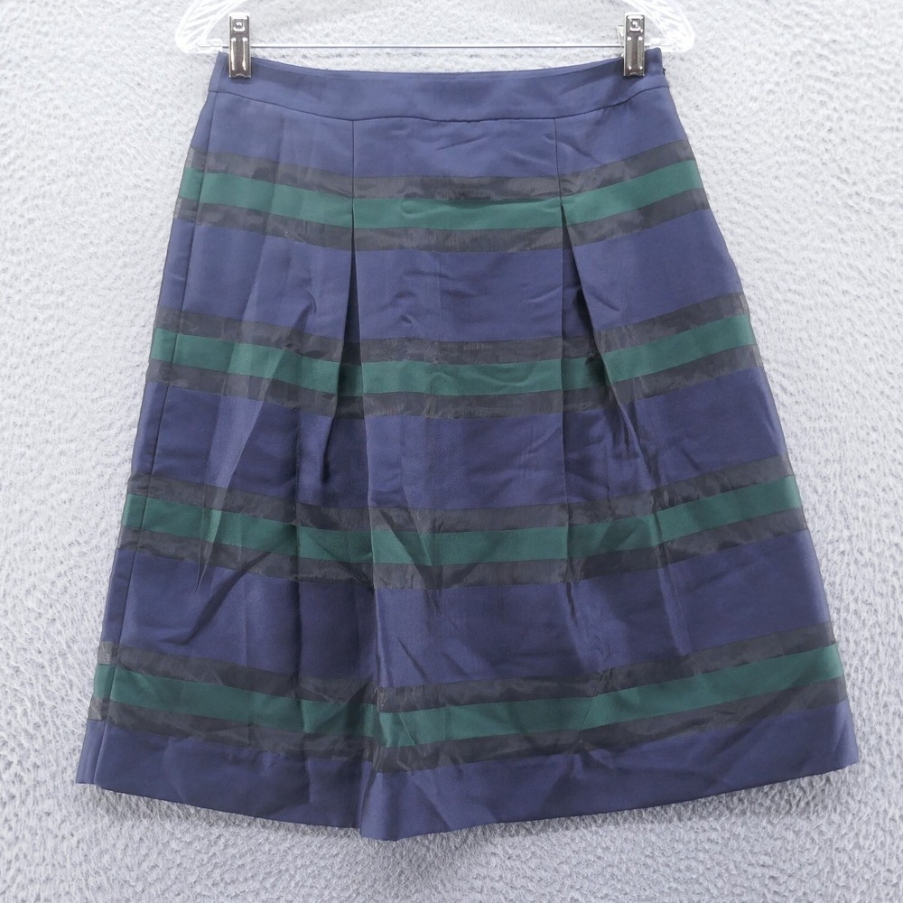 Talbots Petites Navy Blue Green Plaid A-Line Pleated Skirt 4P Lined NEW